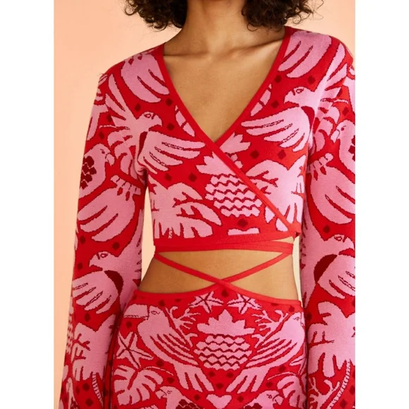 Farm Rio Red Jungle Scarf Knit Top - Picture 2 of 8